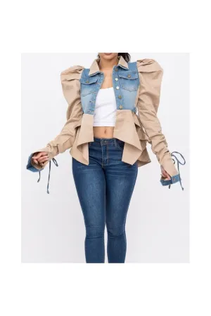 Tan Taffeta and Denim Jacket