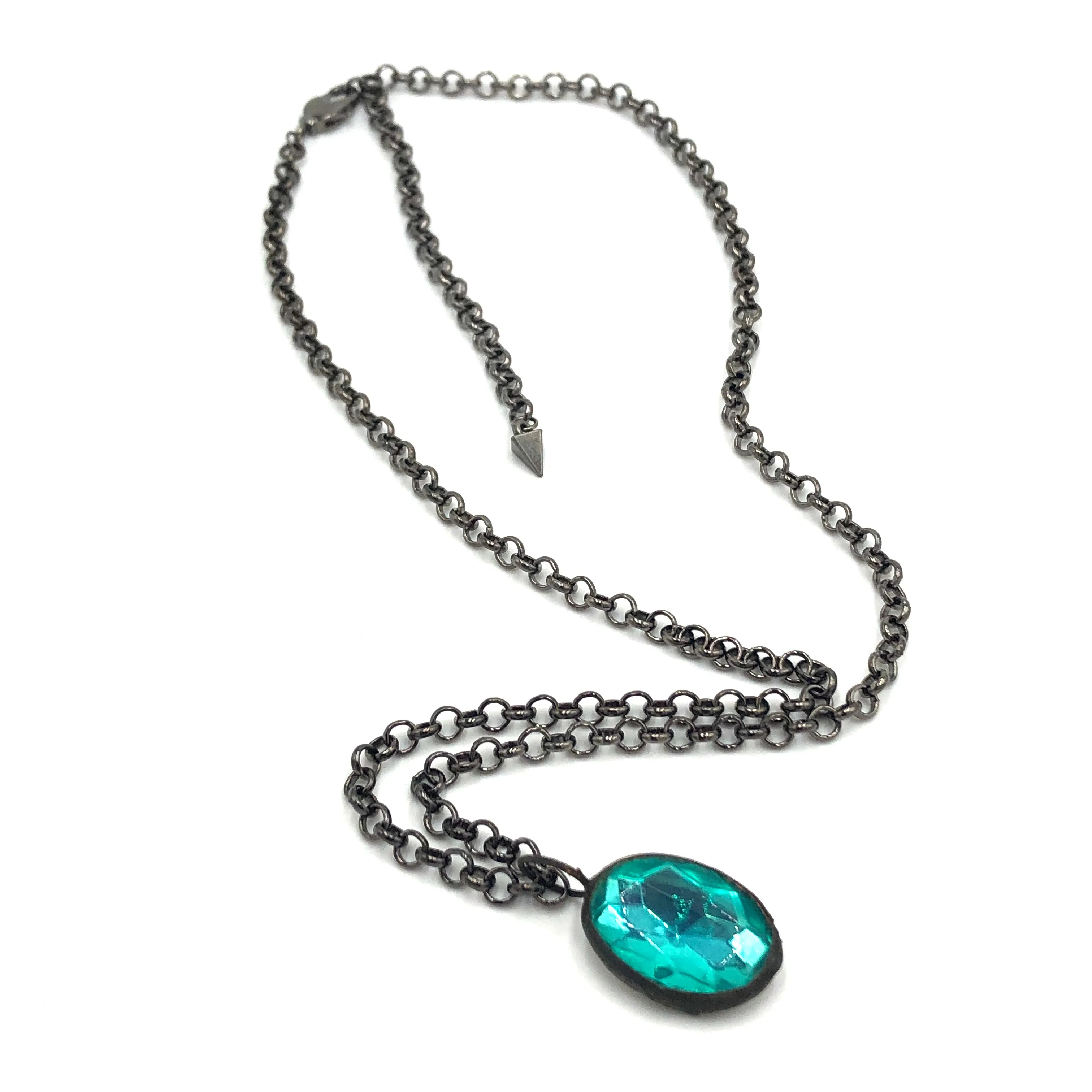 Teal Bling Oval Gun Metal Layering Necklace
