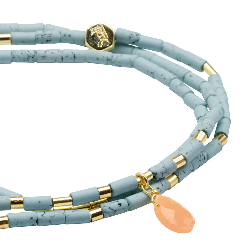 Teardrop Stone Wrap Blue Howlite/Sunstone/Gold - Stone Of Harmony
