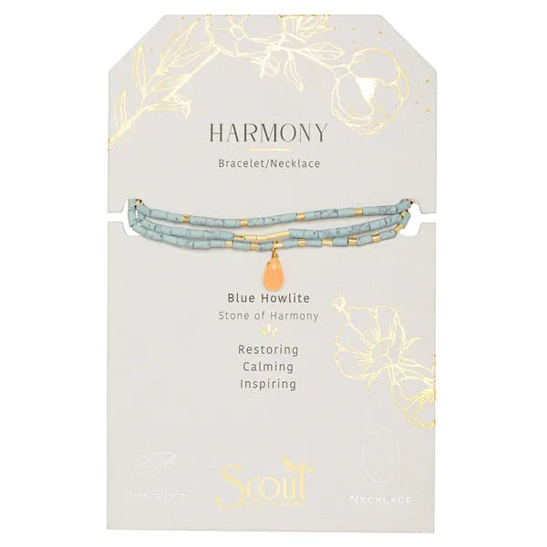 Teardrop Stone Wrap Blue Howlite/Sunstone/Gold - Stone of Harmony