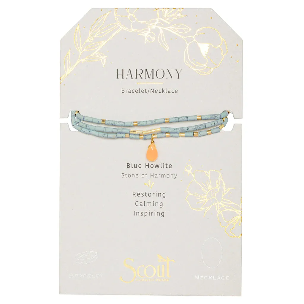 Teardrop Stone Wrap Blue Howlite/Sunstone/Gold - Stone Of Harmony
