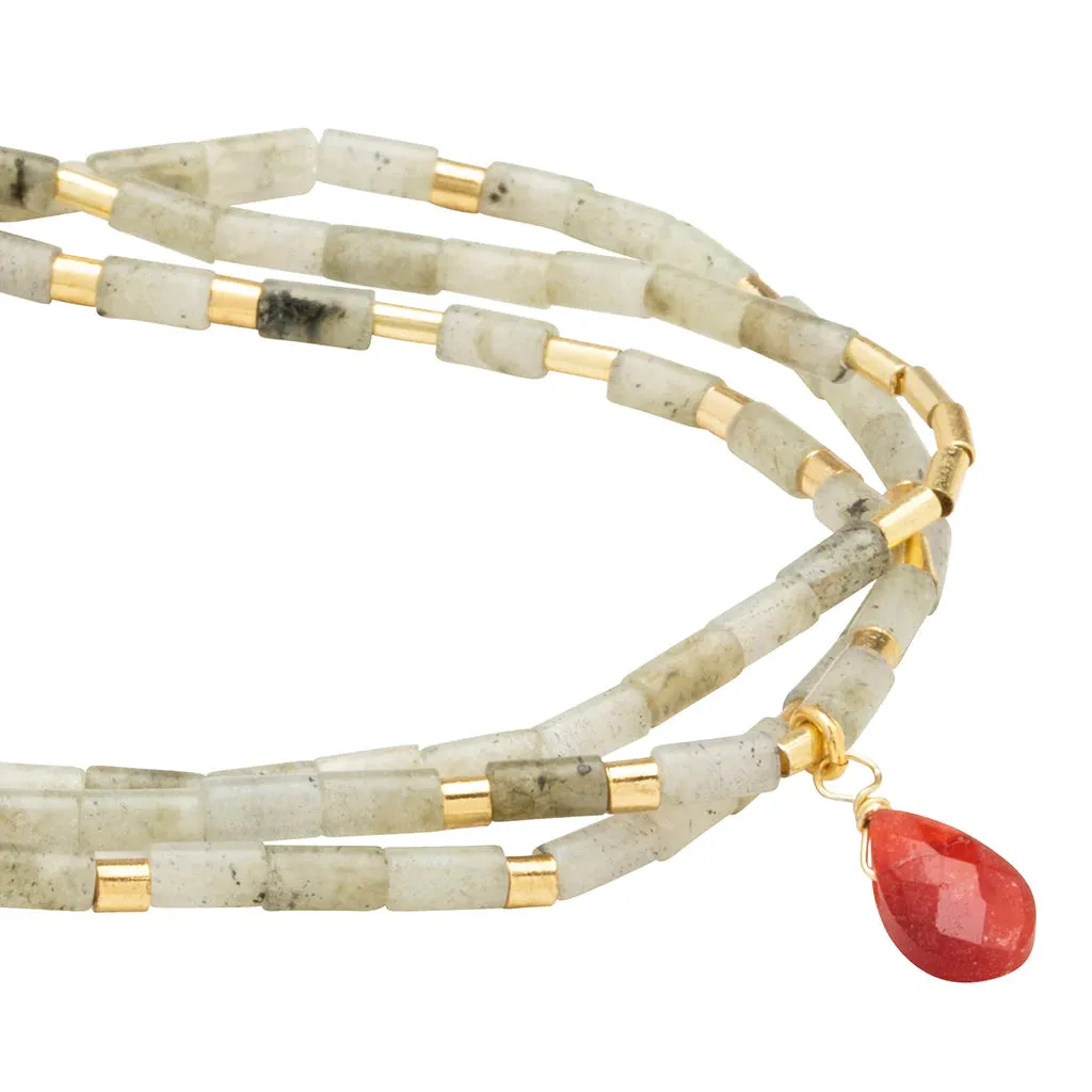 Teardrop Stone Wrap Labradorite/Fuchsia/Gold - Stone Of Magic