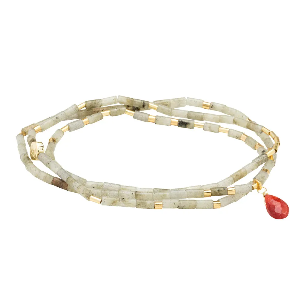 Teardrop Stone Wrap Labradorite/Fuchsia/Gold - Stone Of Magic