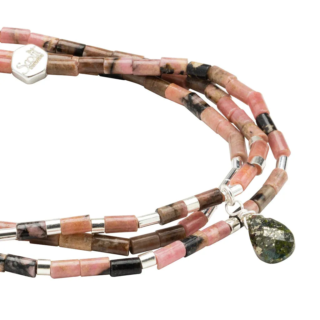Teardrop Stone Wrap Rhodonite/Pyrite/Silver - Stone Of Healing