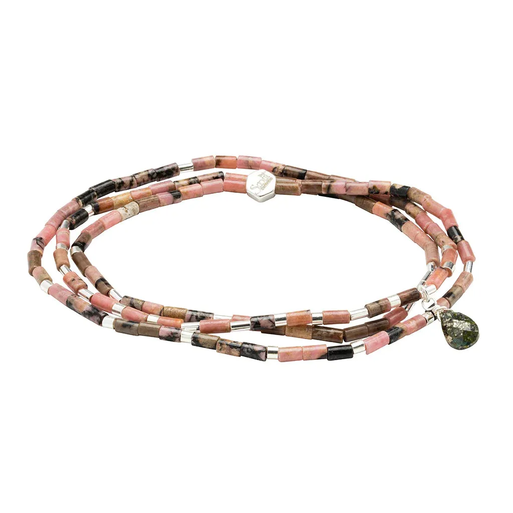 Teardrop Stone Wrap Rhodonite/Pyrite/Silver - Stone Of Healing