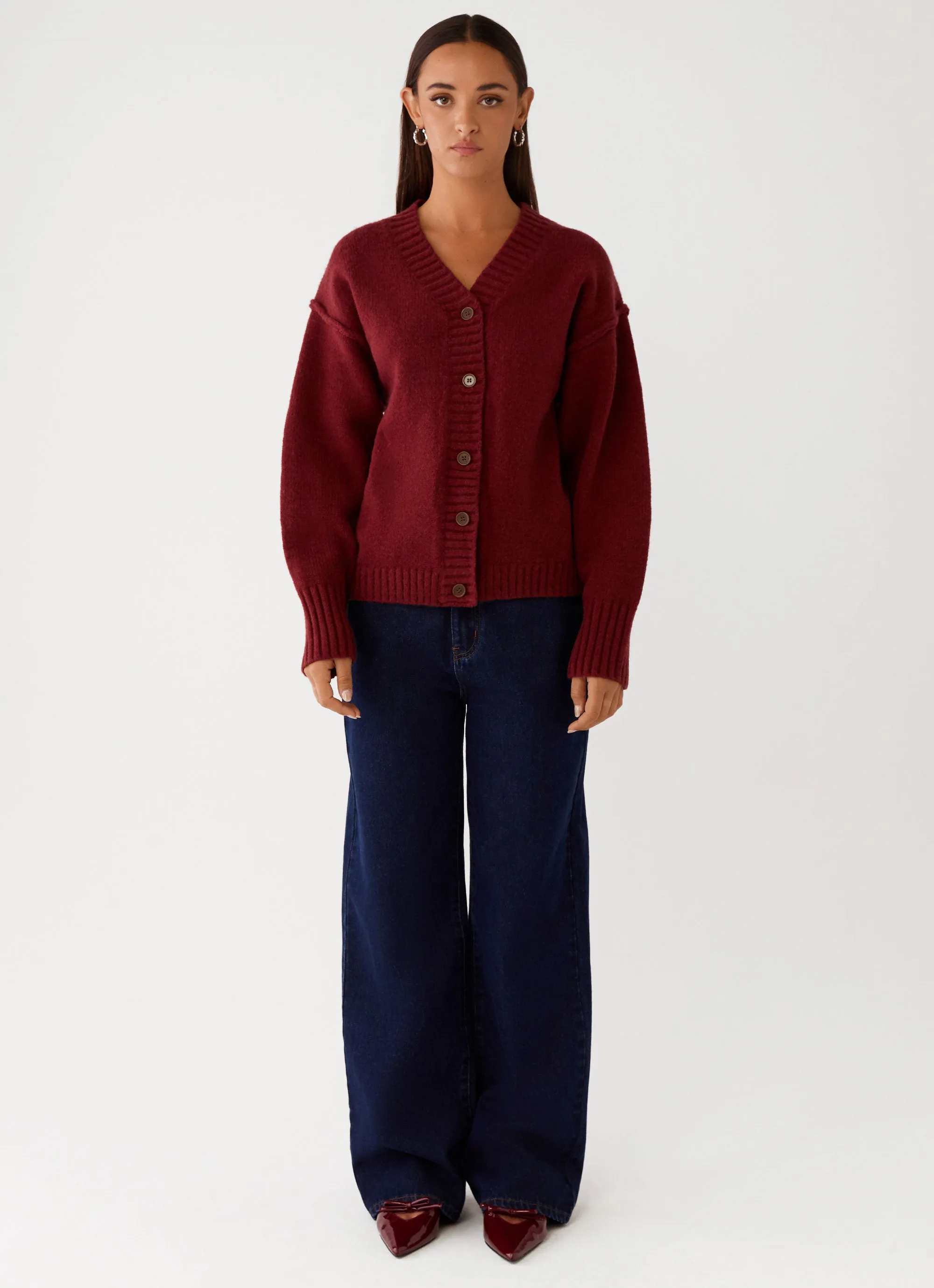 Tell Me More Oversized Cardigan - Maroon