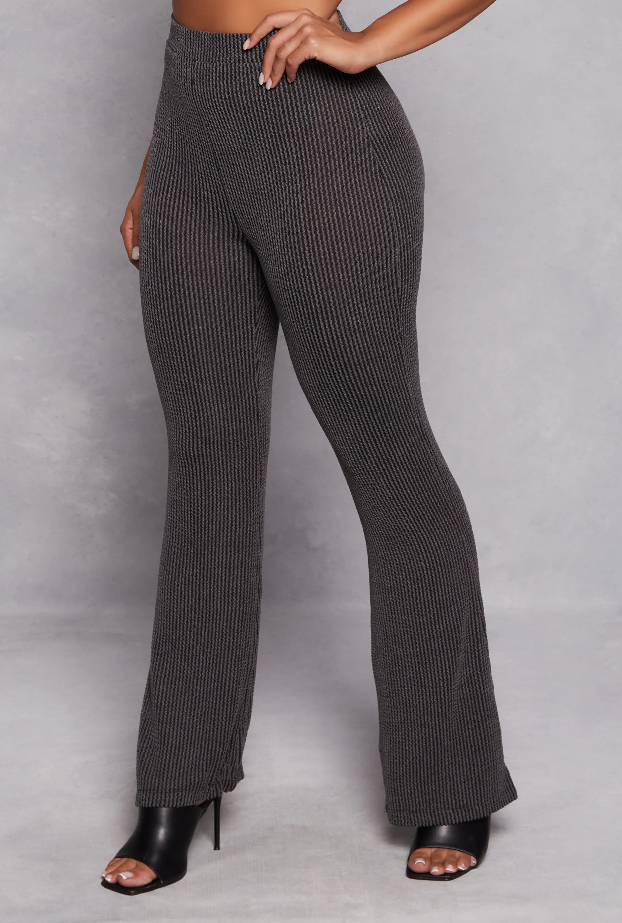 Textured Ribbed Knit High Waist Pants