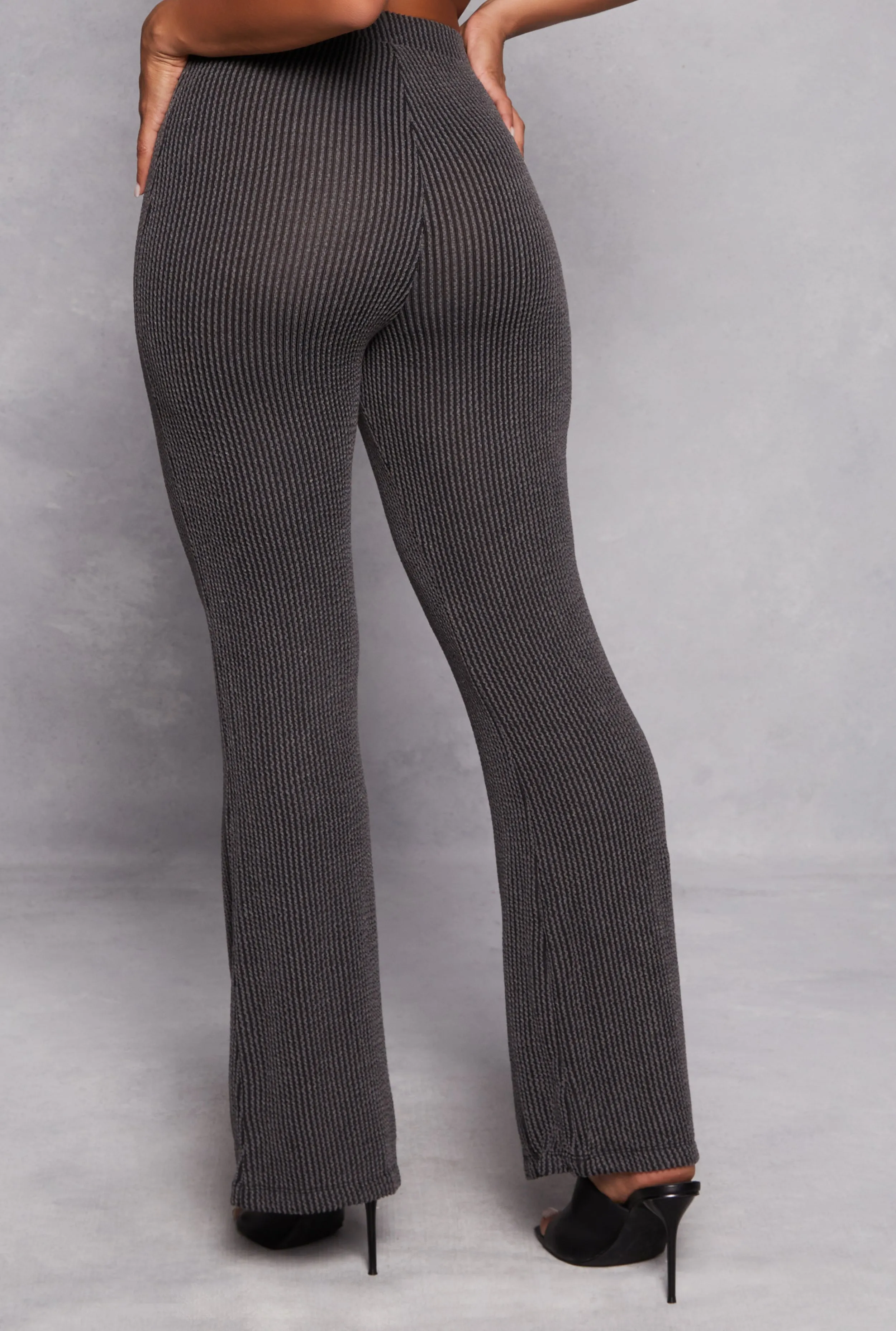 Textured Ribbed Knit High Waist Pants