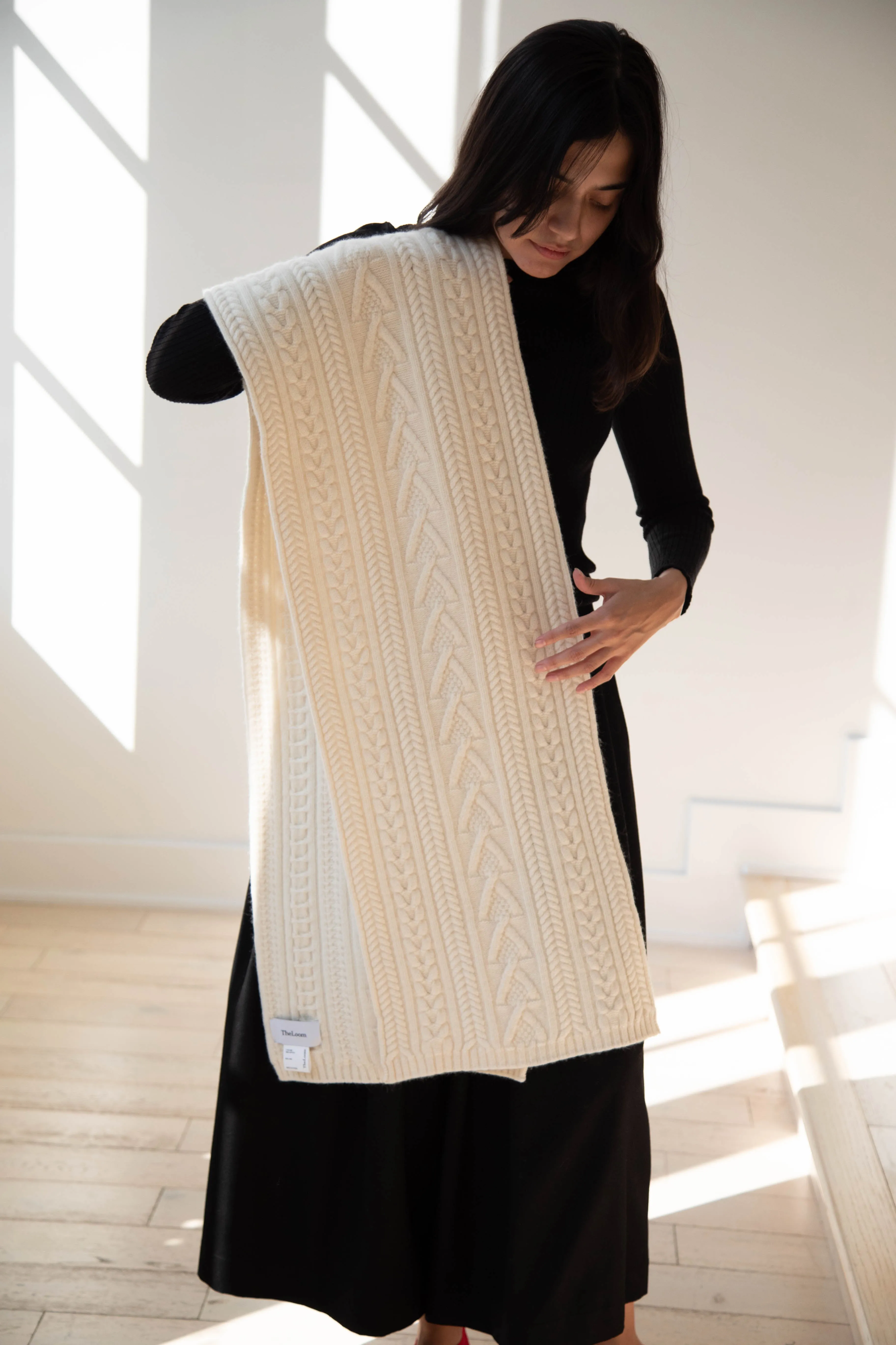 The Loom | Cabled Scarf in Ivory