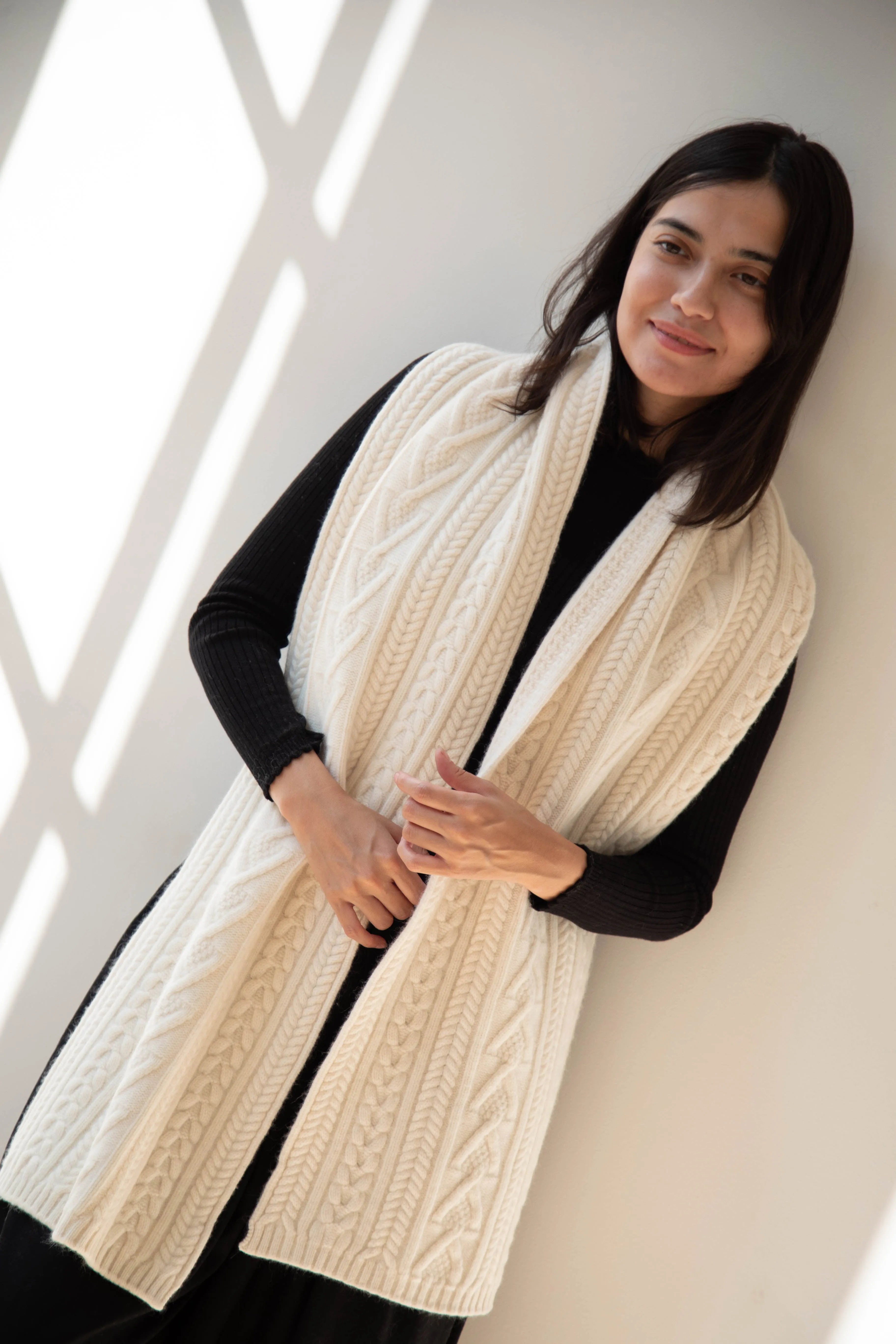 The Loom | Cabled Scarf in Ivory