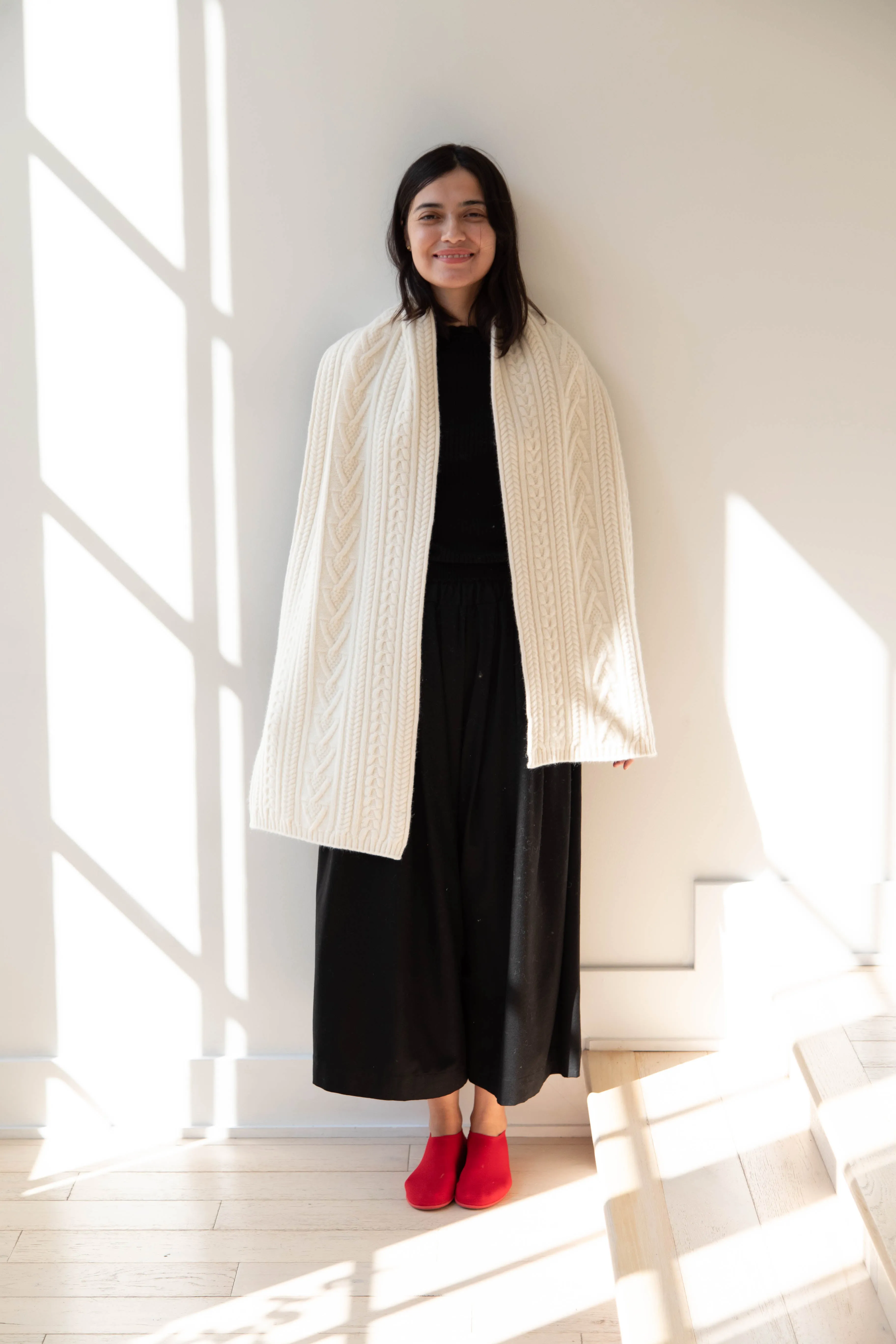 The Loom | Cabled Scarf in Ivory