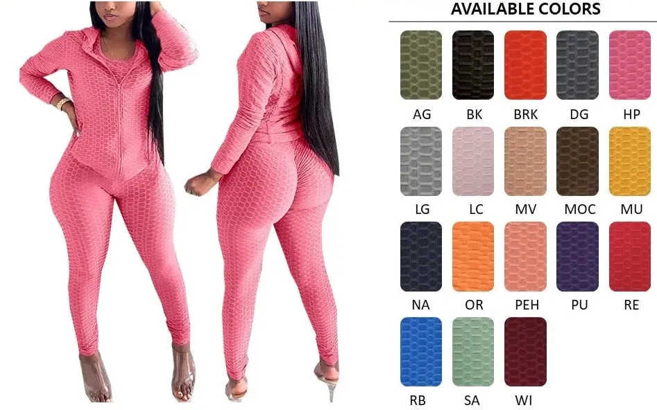 THE LUXE NK GLAM GIRL ACTIVE & LOUNGE WEAR COLLECTION - 3PC WAFFLE SET HOODIE SET/ REGULAR SIZE - DWS2001R