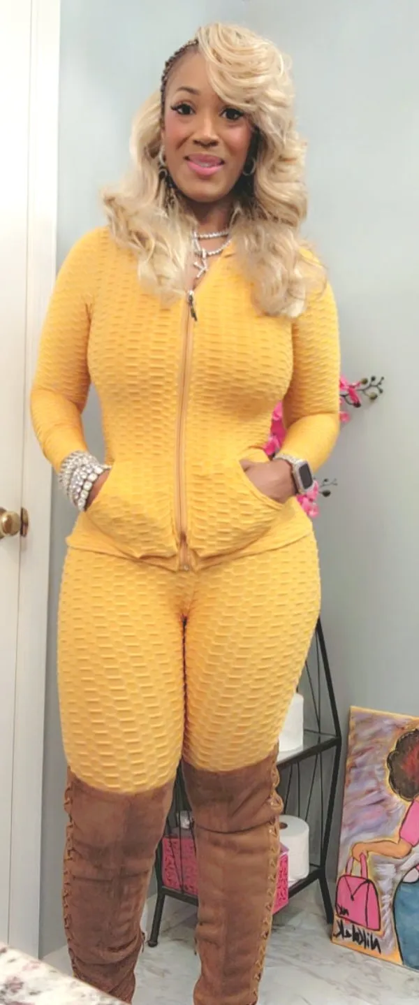 THE LUXE NK GLAM GIRL ACTIVE & LOUNGE WEAR COLLECTION - 3PC WAFFLE SET HOODIE SET/ REGULAR SIZE - DWS2001R