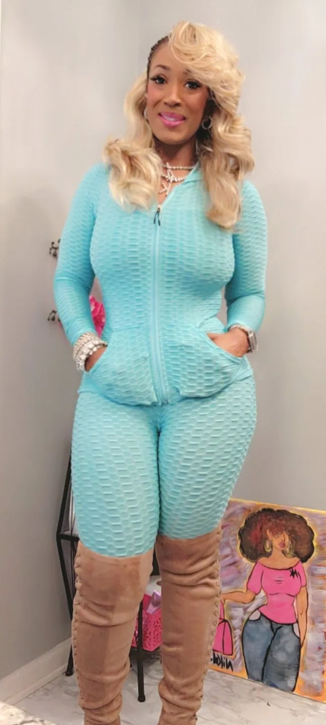 THE LUXE NK GLAM GIRL ACTIVE & LOUNGE WEAR COLLECTION - 3PC WAFFLE SET HOODIE SET/ REGULAR SIZE - DWS2001R