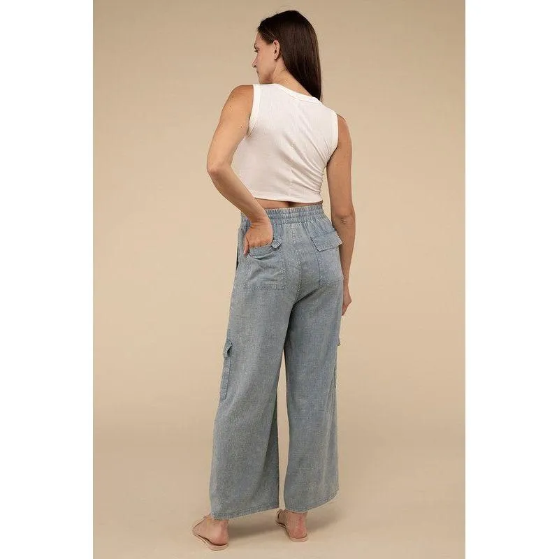 The Saturday Washed Linen Cargo Pants In Olive,  Slate, Mocha, or Black