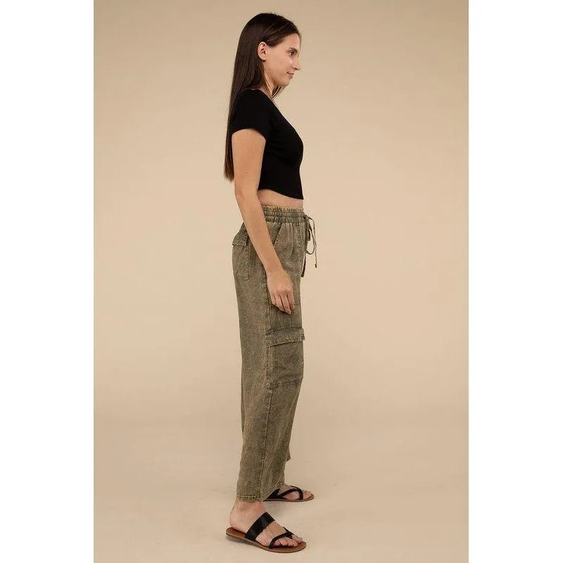 The Saturday Washed Linen Cargo Pants In Olive,  Slate, Mocha, or Black