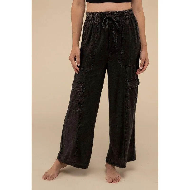 The Saturday Washed Linen Cargo Pants In Olive,  Slate, Mocha, or Black
