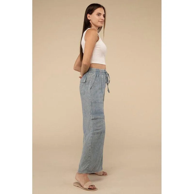 The Saturday Washed Linen Cargo Pants In Olive,  Slate, Mocha, or Black