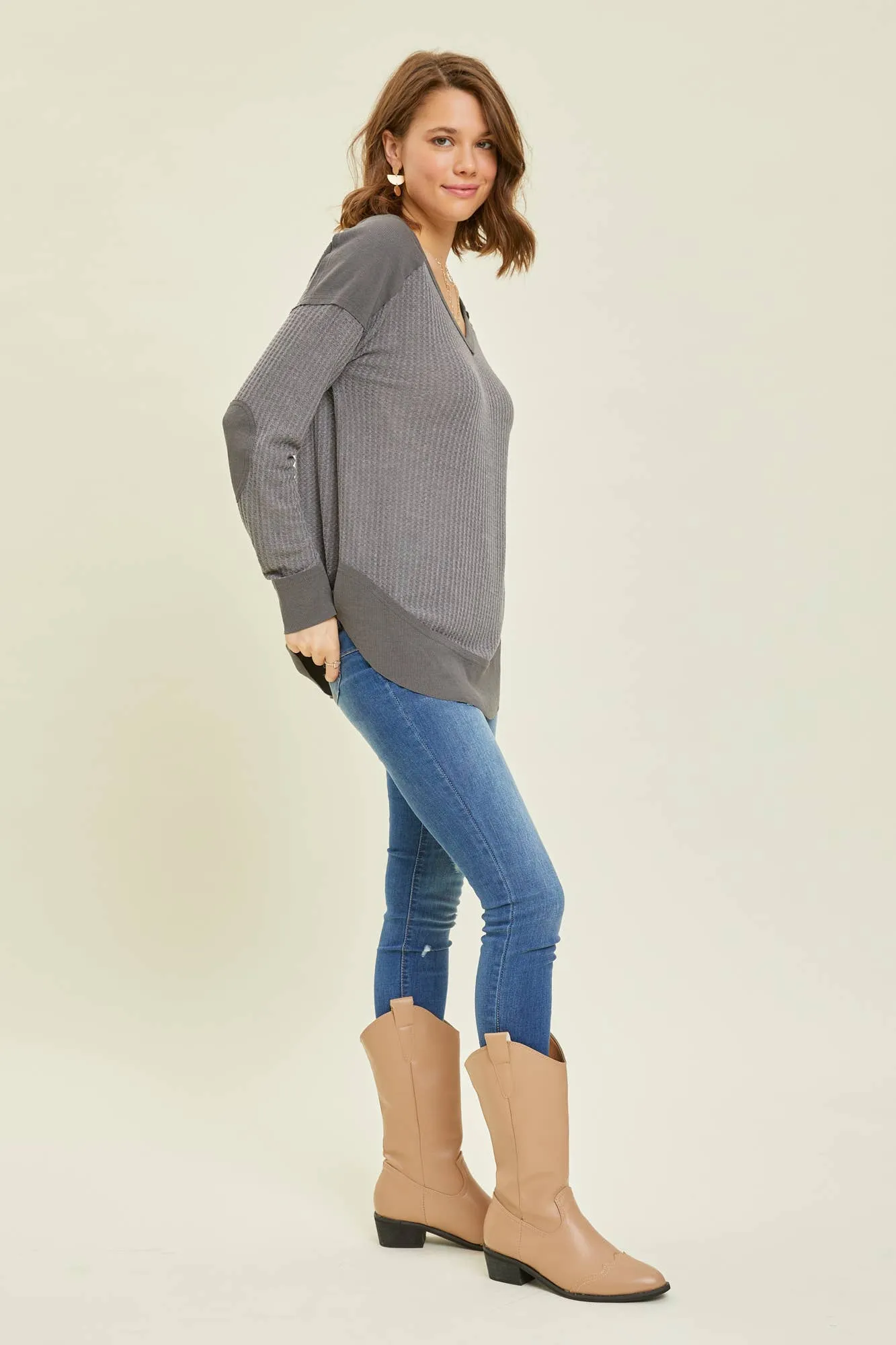 Thermal Layering V-Neck Top | Charcoal