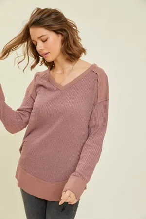 Thermal Layering V-Neck Top | Plum