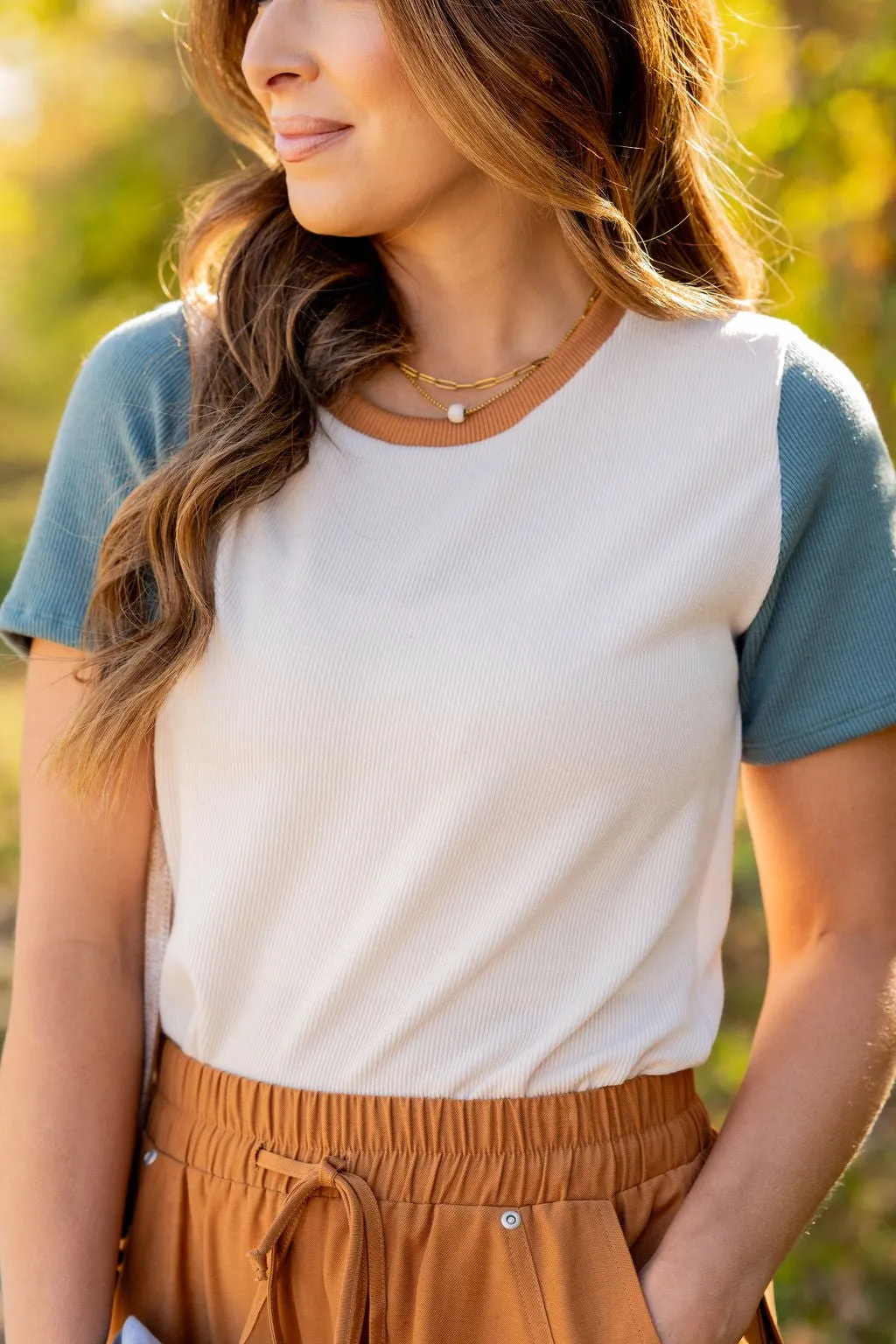 Tri Color Ribbed Tee