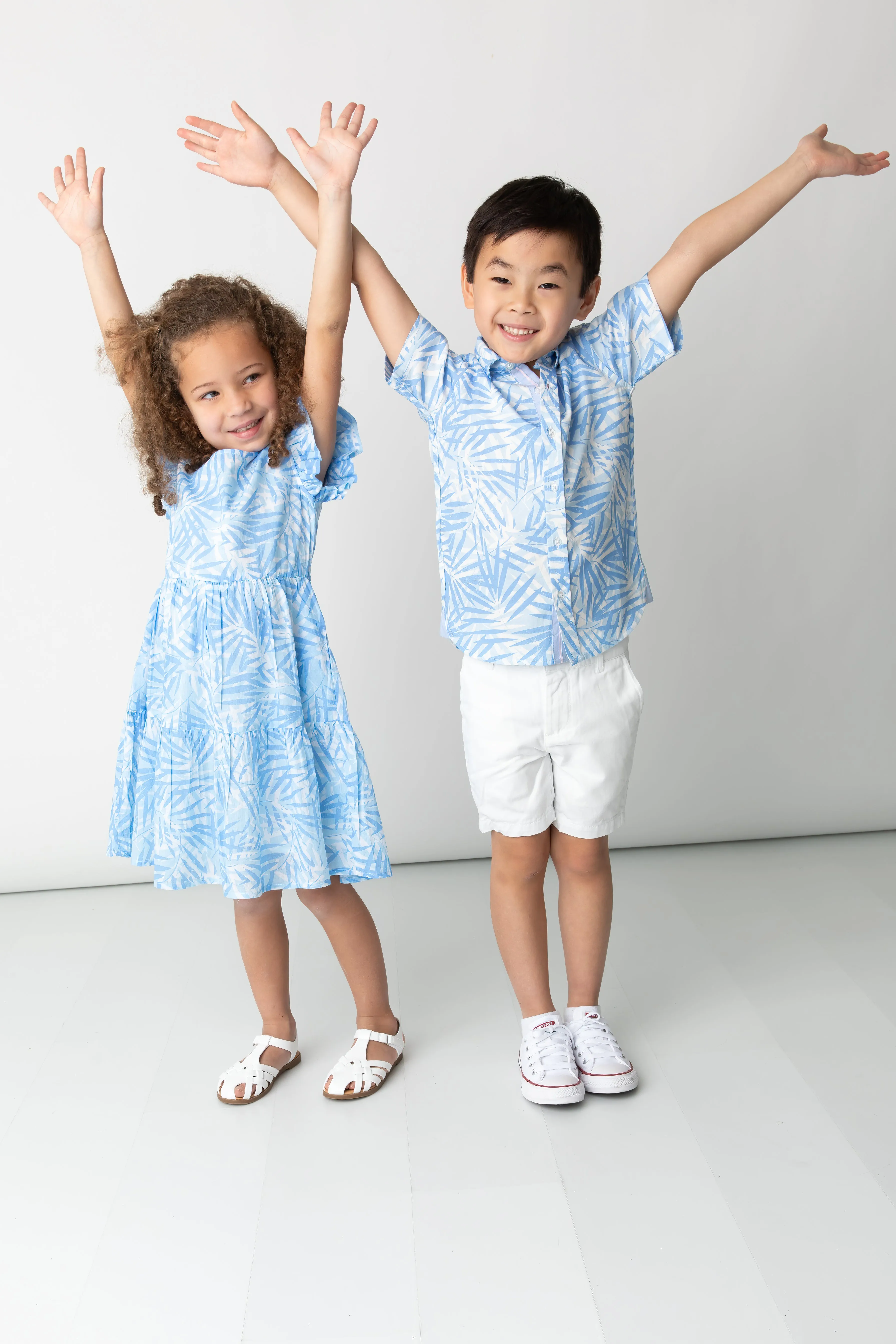 Tropical Palms Blue Summer Tier Dress