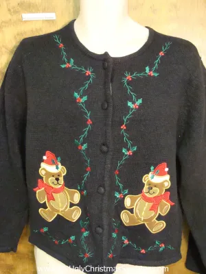 Twin Teddy Bears Cheap Ugly Christmas Sweater