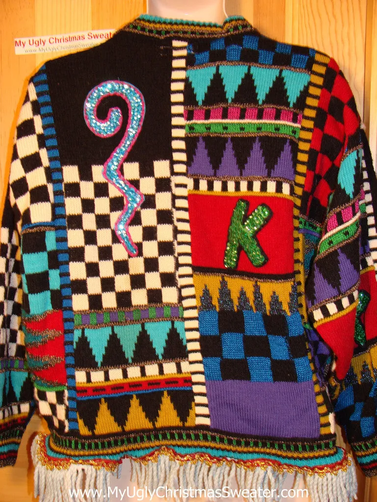 Ugly Christmas Sweater Party Hanukkah Sweater Vintage 80s Holy Grail of Ugly 2-Sided  Bling Pattern (j162)