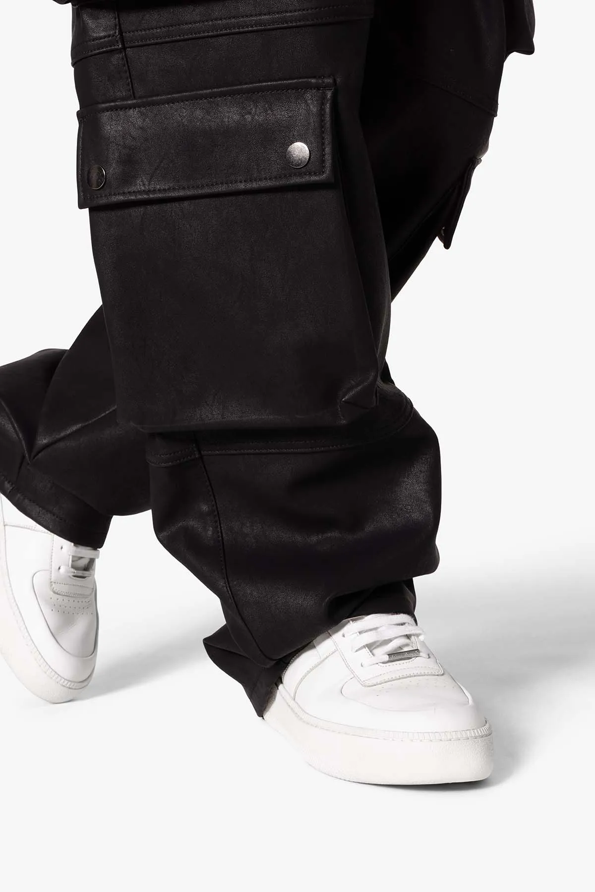 Ultra Baggy Leather Cargo Pants - Black