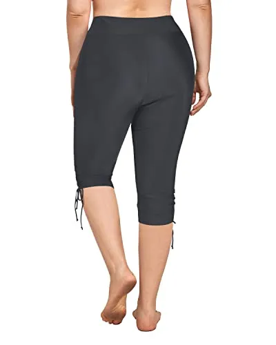 Upf50  Elastic Waistband Swim Pants Plus Size Swim Capris-Grey
