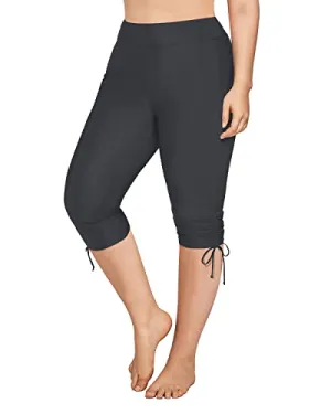 Upf50  Elastic Waistband Swim Pants Plus Size Swim Capris-Grey