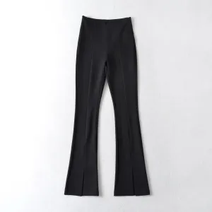 V-Shaped Waist Slit Casual High Waist Mopping Flared Pants Wholesale Women Bottoms