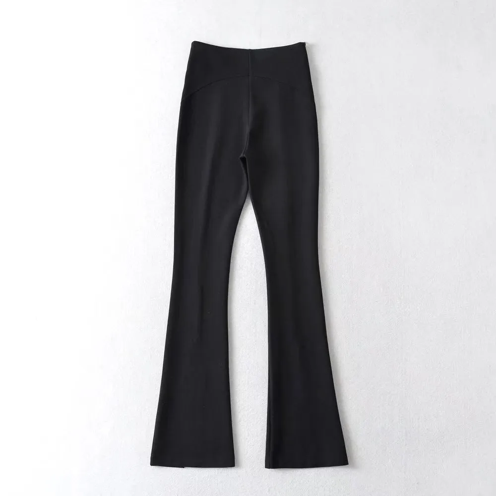 V-Shaped Waist Slit Casual High Waist Mopping Flared Pants Wholesale Women Bottoms