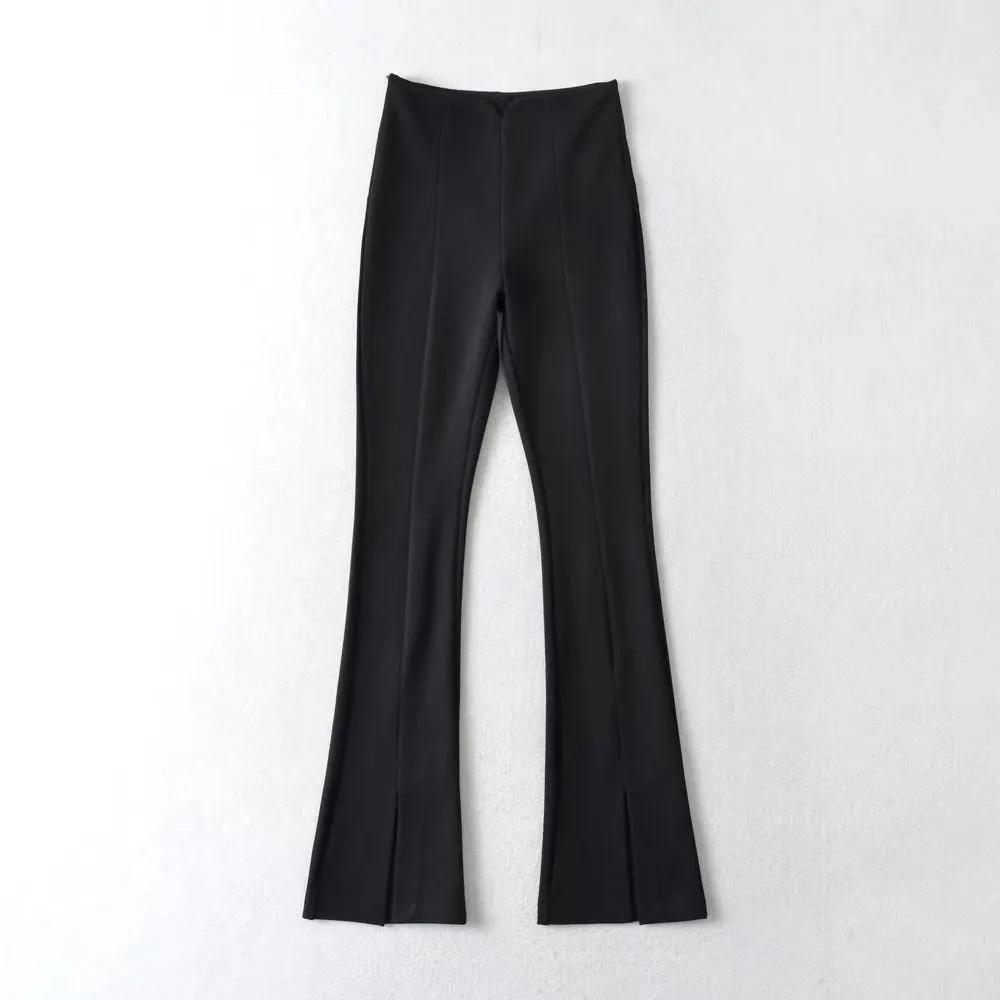 V-Shaped Waist Slit Casual High Waist Mopping Flared Pants Wholesale Women Bottoms