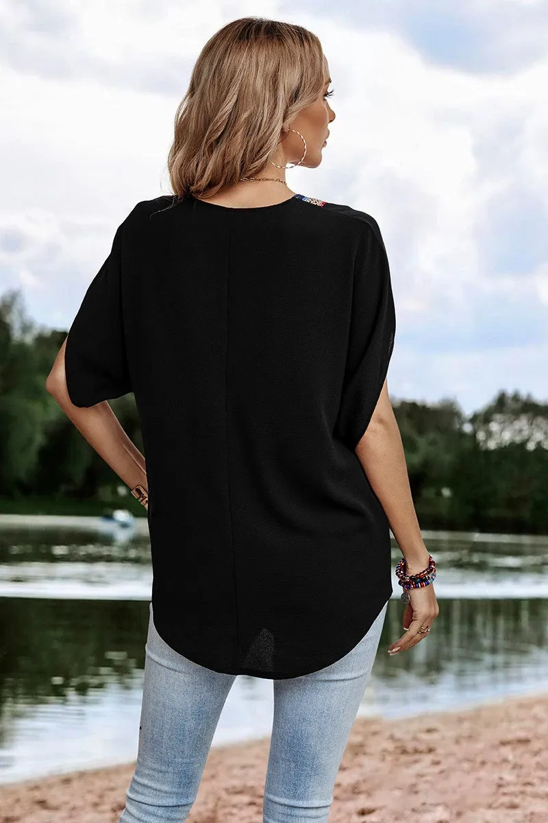 V-Short Dolman Sleeves Boho Top