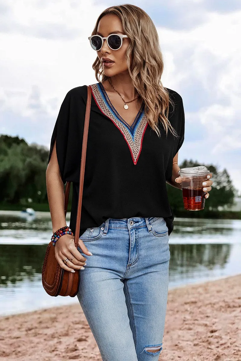 V-Short Dolman Sleeves Boho Top