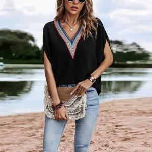 V-Short Dolman Sleeves Boho Top