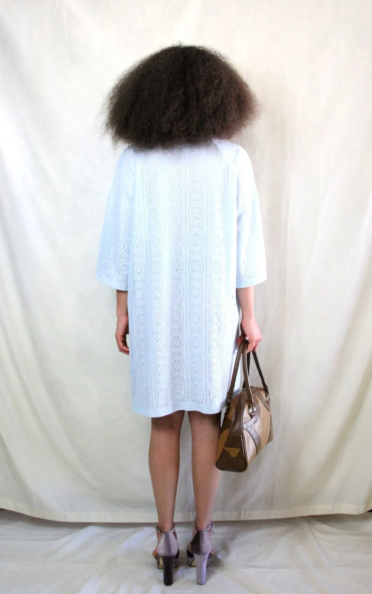 Vintage Pastel Blue Lace Shirt Dress