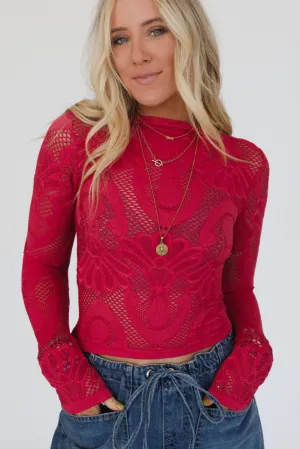 Wander Net Layering Top - Crimson