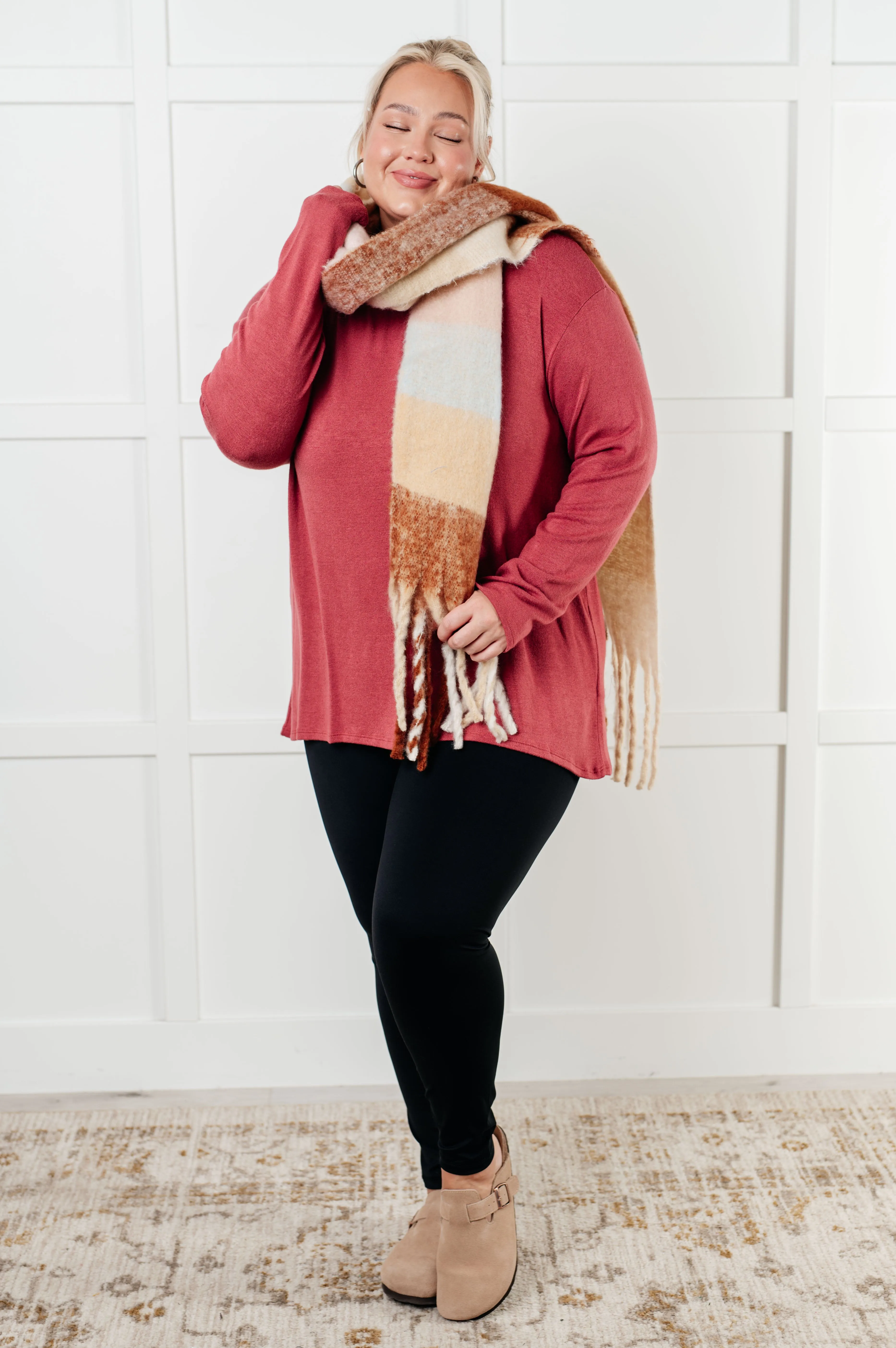 Wanderlust Wrap Oversized Plaid Fringe Scarf • Light Brown