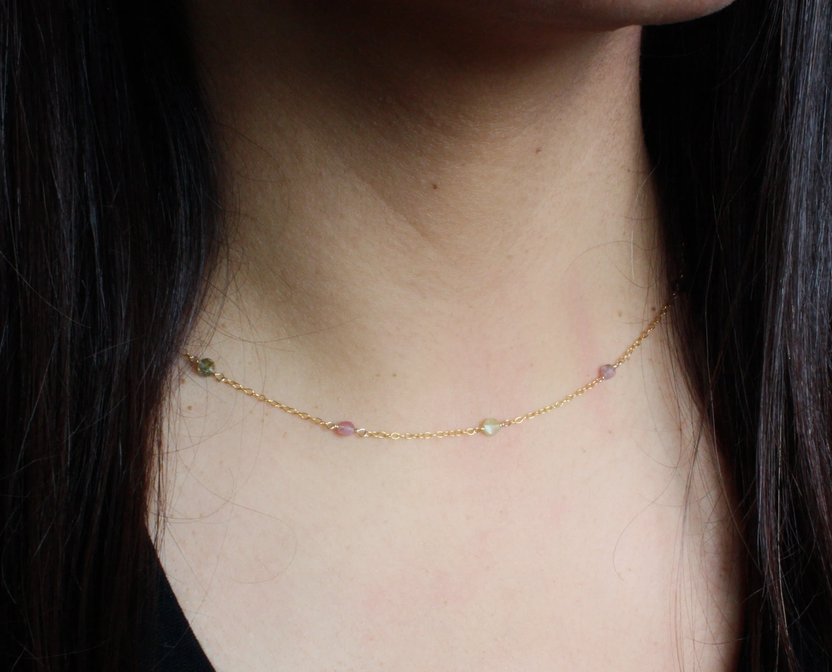 Watermelon Tourmaline Wire Wrapped Layering Necklace