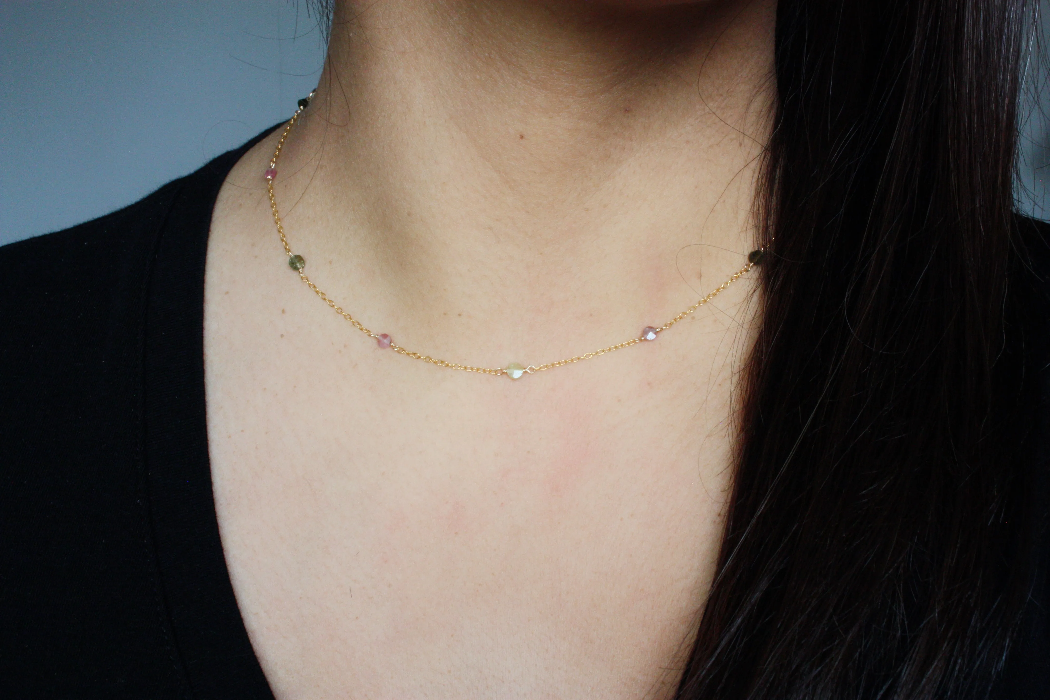 Watermelon Tourmaline Wire Wrapped Layering Necklace