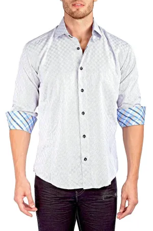 White Checkered Texture Long Sleeve Dress Shirt