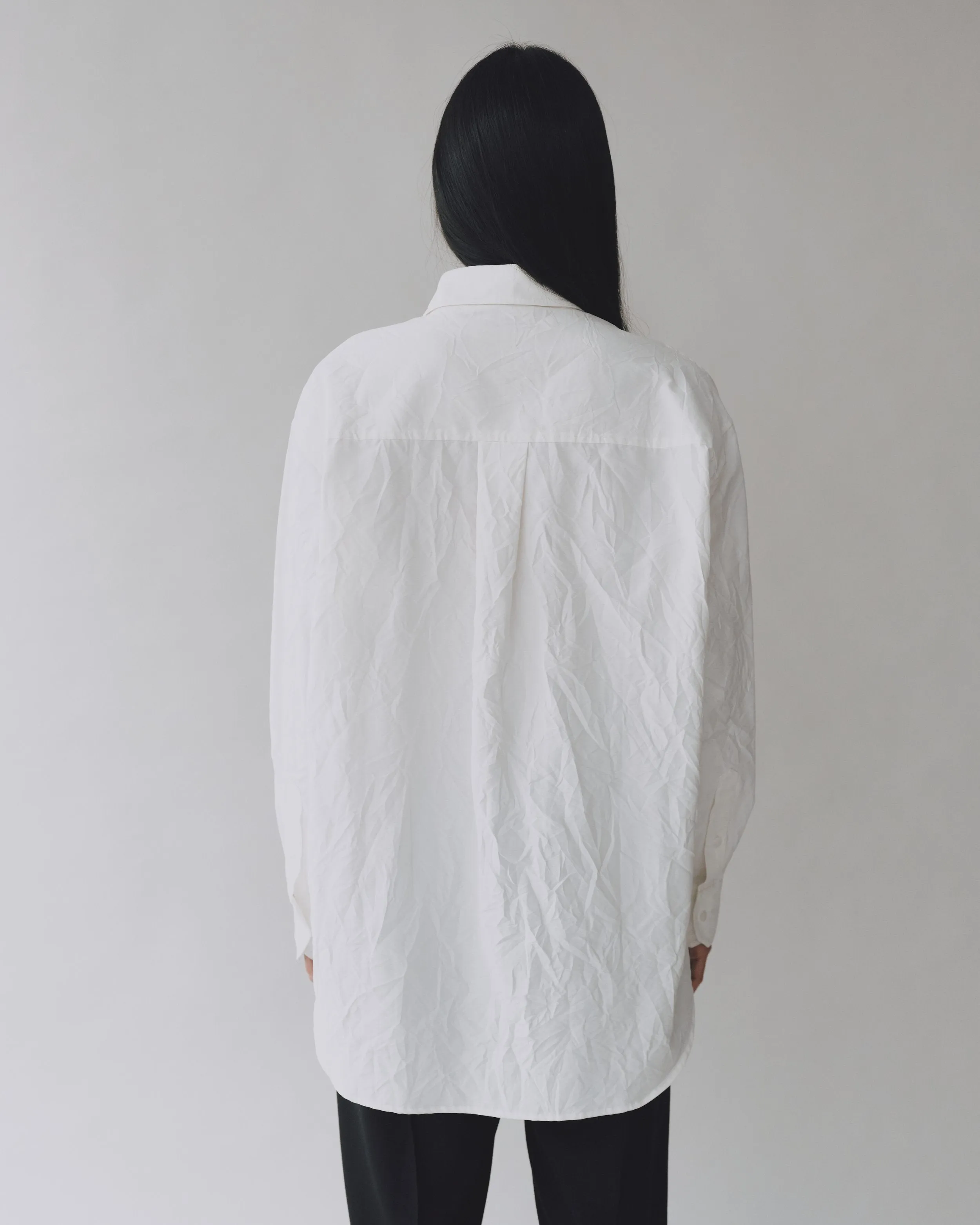 White Crinkle Oversized Button Down Shirt
