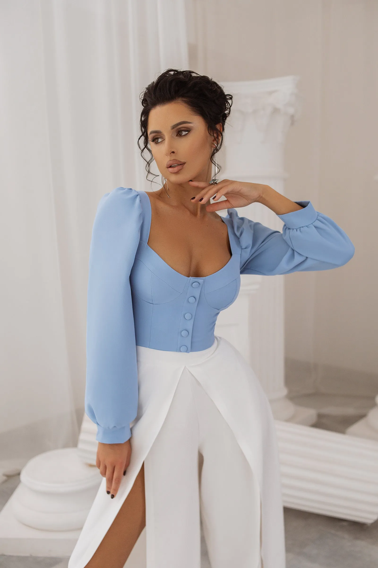 White High Waist Slit Cuff Сulottes