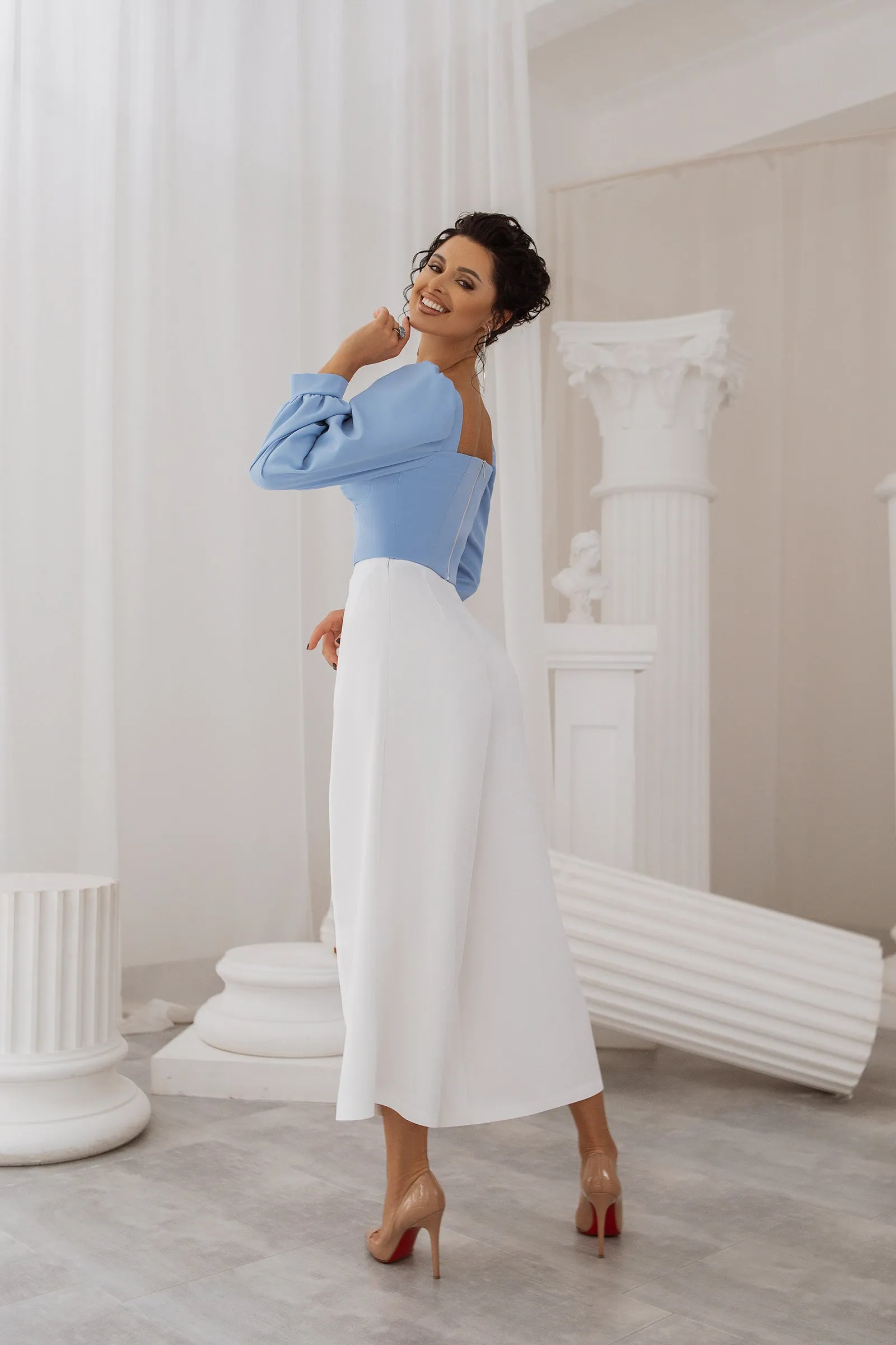 White High Waist Slit Cuff Сulottes