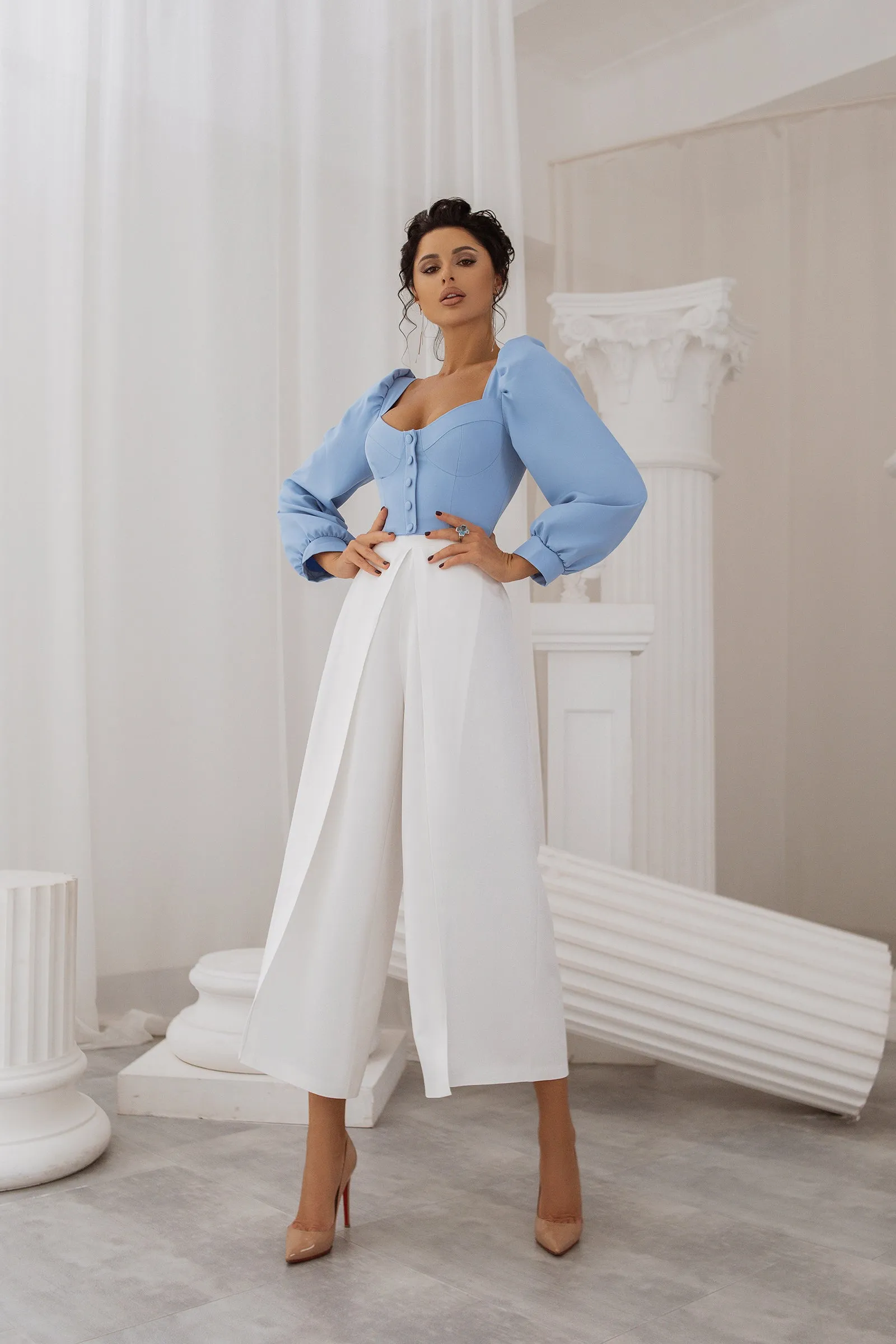 White High Waist Slit Cuff Сulottes