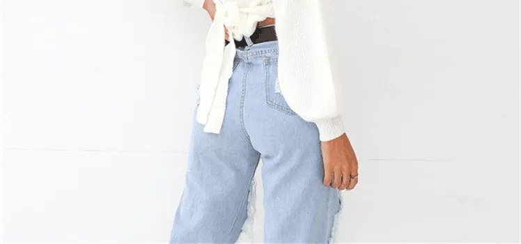 White Knitted Long Sleeve V-neck Wrap Top