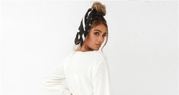 White Knitted Long Sleeve V-neck Wrap Top