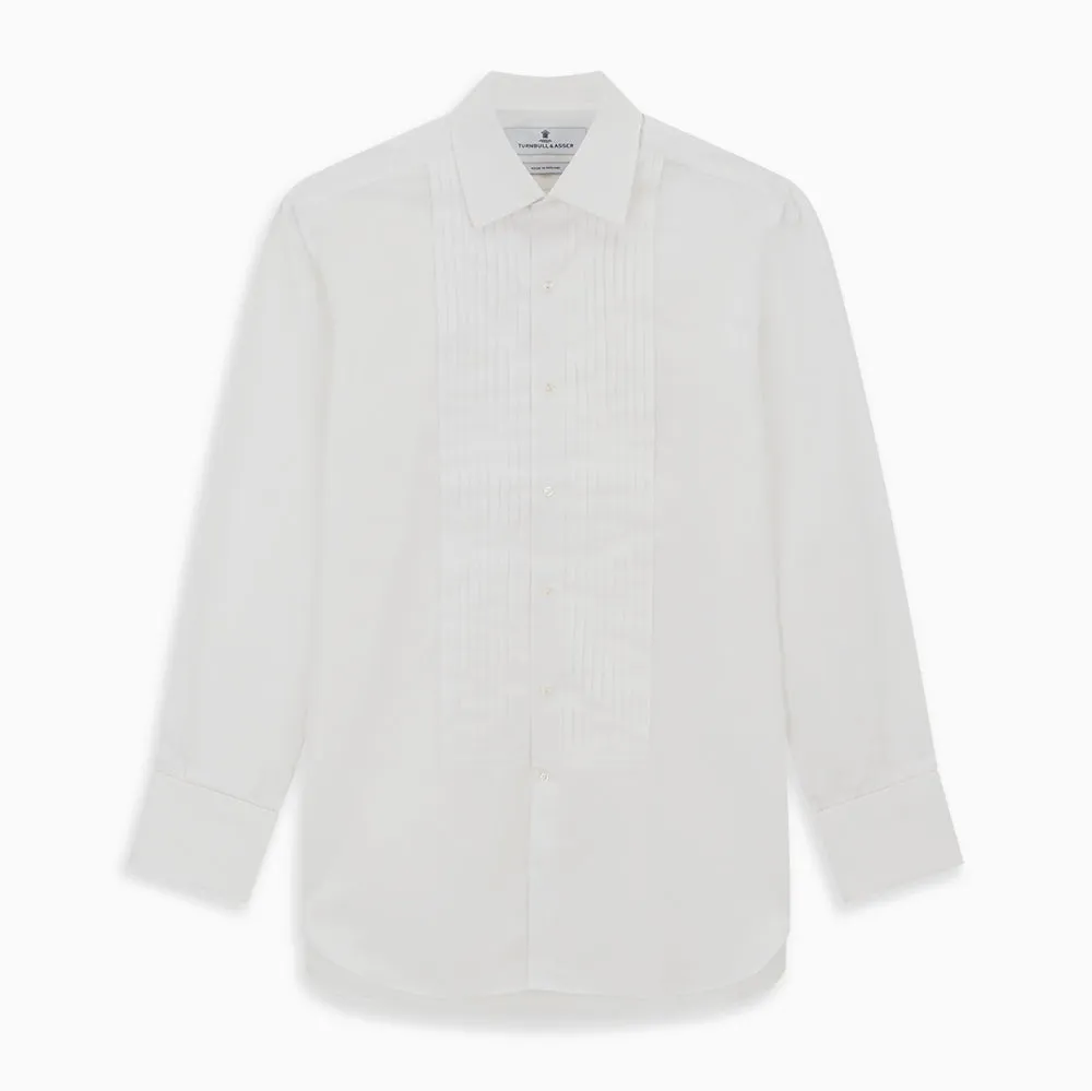 White Pleated Cotton Dress Shirt with T&A Collar and Double Cuffs